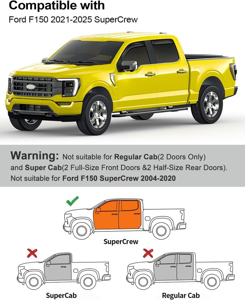 Deejecsun in-Channel Window Rain Guards Fit for Ford F150 2021-2026 SuperCrew Truck Rain Guard Side Window Visor Durable Window Deflectors Vent Visors Vent Shades Car Accessories - 4 pcs - Image 2